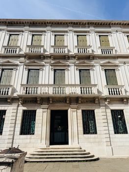 Elegant facade of Banca Nazionale del Lavoro in Venice with classic architectural design.